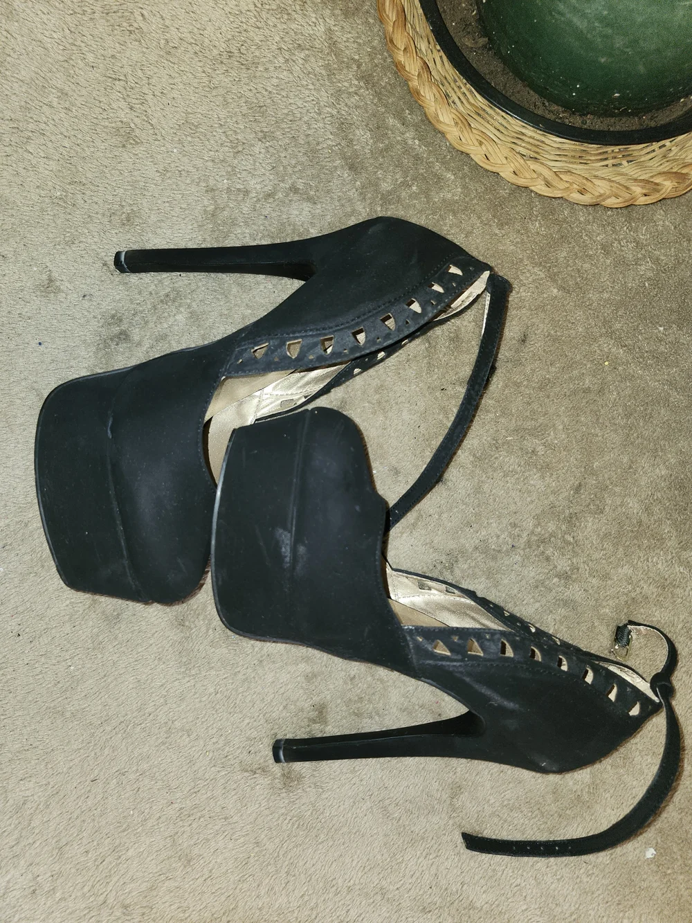 Black Platform High Heels with Cutout Detail - Women's Shoes